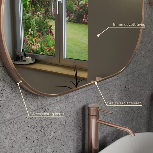 HD Kylie Brushed Copper 76x45 cm széles fürdőszobai ovális fali tükör, szálcsiszolt réz színű alumínium kerettel
