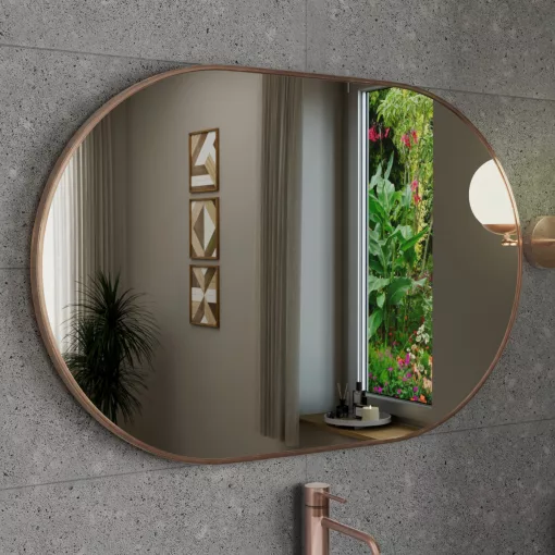 HD Kylie Brushed Copper 90x60 cm széles fürdőszobai ovális fali tükör, szálcsiszolt réz színű alumínium kerettel