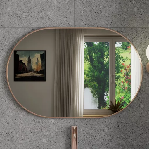 HD Kylie Brushed Copper 90x60 cm széles fürdőszobai ovális fali tükör, szálcsiszolt réz színű alumínium kerettel