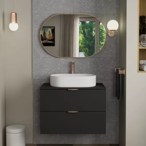 HD Kylie Brushed Copper 90x60 cm széles fürdőszobai ovális fali tükör, szálcsiszolt réz színű alumínium kerettel