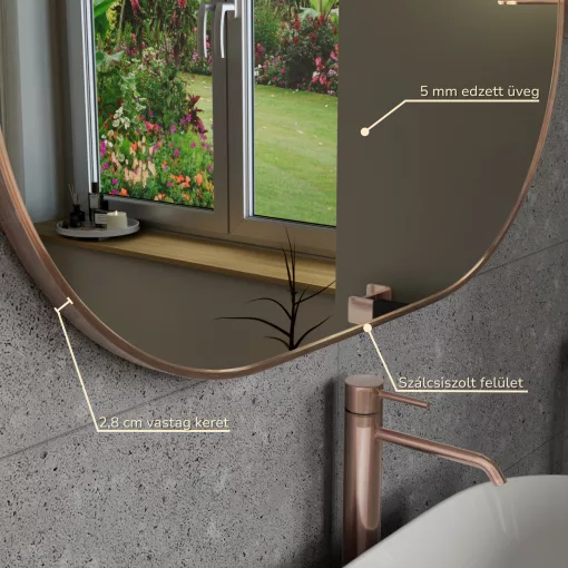 HD Kylie Brushed Copper 90x60 cm széles fürdőszobai ovális fali tükör, szálcsiszolt réz színű alumínium kerettel