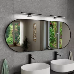   HD Kylie Black 150x60 cm széles fürdőszobai ovális fali tükör, matt fekete színű alumínium kerettel és LED lámpával