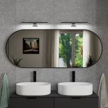 HD Kylie Black 150x60 cm széles fürdőszobai ovális fali tükör, matt fekete színű alumínium kerettel és LED lámpával