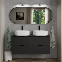 HD Kylie Black 150x60 cm széles fürdőszobai ovális fali tükör, matt fekete színű alumínium kerettel és LED lámpával