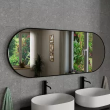 HD Kylie Black 150x60 cm széles fürdőszobai ovális fali tükör, matt fekete színű alumínium kerettel
