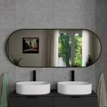 HD Kylie Black 150x60 cm széles fürdőszobai ovális fali tükör, matt fekete színű alumínium kerettel