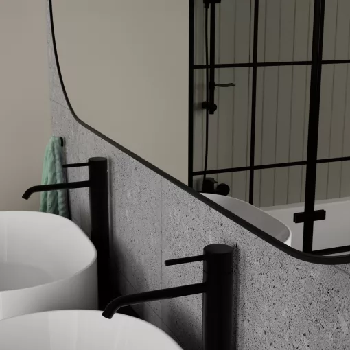 HD Kylie Black 150x60 cm széles fürdőszobai ovális fali tükör, matt fekete színű alumínium kerettel