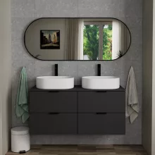 HD Kylie Black 150x60 cm széles fürdőszobai ovális fali tükör, matt fekete színű alumínium kerettel