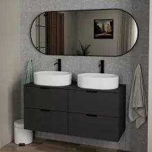 HD Kylie Black 150x60 cm széles fürdőszobai ovális fali tükör, matt fekete színű alumínium kerettel
