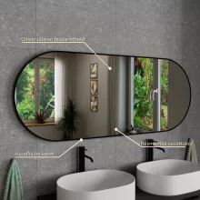 HD Kylie Black 150x60 cm széles fürdőszobai ovális fali tükör, matt fekete színű alumínium kerettel