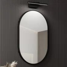 HD Kylie Black 60 cm széles fürdőszobai ovális fali tükör, fekete színű alumínium kerettel és LED lámpával