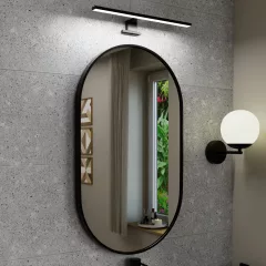   HD Kylie Black 45x76 cm széles fürdőszobai ovális fali tükör, fekete színű alumínium kerettel és LED lámpával