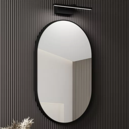 HD Kylie Black 60 cm széles fürdőszobai ovális fali tükör, fekete színű alumínium kerettel és LED lámpával