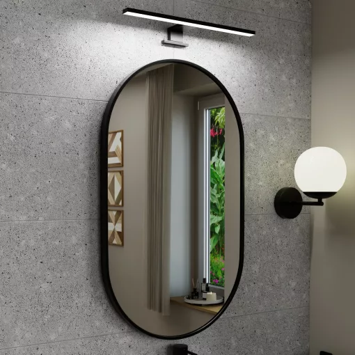 HD Kylie Black 45x76 cm széles fürdőszobai ovális fali tükör, fekete színű alumínium kerettel és LED lámpával
