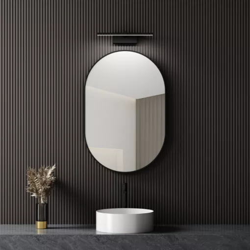 HD Kylie Black 60 cm széles fürdőszobai ovális fali tükör, fekete színű alumínium kerettel és LED lámpával