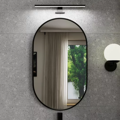 HD Kylie Black 45x76 cm széles fürdőszobai ovális fali tükör, fekete színű alumínium kerettel és LED lámpával