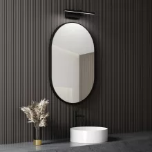 HD Kylie Black 60 cm széles fürdőszobai ovális fali tükör, fekete színű alumínium kerettel és LED lámpával