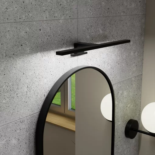 HD Kylie Black 45x76 cm széles fürdőszobai ovális fali tükör, fekete színű alumínium kerettel és LED lámpával