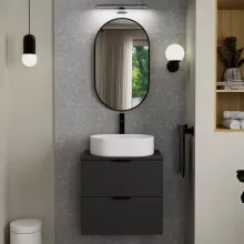 HD Kylie Black 45x76 cm széles fürdőszobai ovális fali tükör, fekete színű alumínium kerettel és LED lámpával