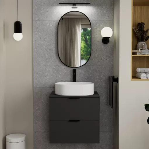 HD Kylie Black 45x76 cm széles fürdőszobai ovális fali tükör, fekete színű alumínium kerettel és LED lámpával