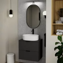 HD Kylie Black 45x76 cm széles fürdőszobai ovális fali tükör, fekete színű alumínium kerettel és LED lámpával