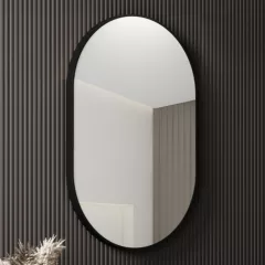  HD Kylie Black 45/60 cm széles fürdőszobai ovális fali tükör, fekete színű alumínium kerettel