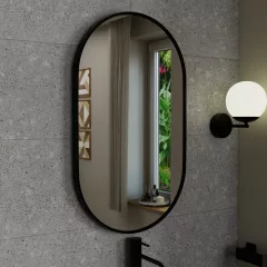   HD Kylie Black 45x76 cm széles fürdőszobai ovális fali tükör, fekete színű alumínium kerettel