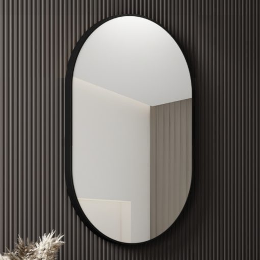 HD Kylie Black 45/60 cm széles fürdőszobai ovális fali tükör, fekete színű alumínium kerettel