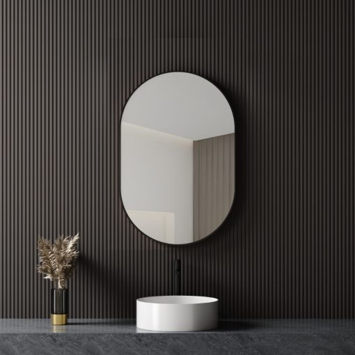 HD Kylie Black 45/60 cm széles fürdőszobai ovális fali tükör, fekete színű alumínium kerettel
