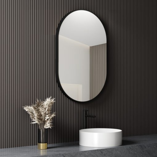 HD Kylie Black 45/60 cm széles fürdőszobai ovális fali tükör, fekete színű alumínium kerettel