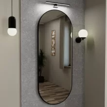 HD Kylie Black 60x150 cm széles fürdőszobai ovális fali tükör, matt fekete színű alumínium kerettel és LED lámpával