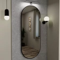   HD Kylie Black 60x150 cm széles fürdőszobai ovális fali tükör, matt fekete színű alumínium kerettel és LED lámpával