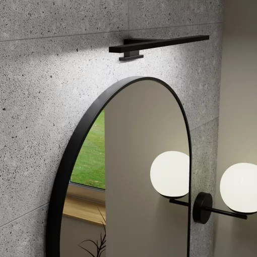 HD Kylie Black 60x150 cm széles fürdőszobai ovális fali tükör, matt fekete színű alumínium kerettel és LED lámpával
