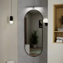 HD Kylie Black 60x150 cm széles fürdőszobai ovális fali tükör, matt fekete színű alumínium kerettel és LED lámpával