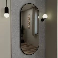 HD Kylie Black 60x150 cm széles fürdőszobai ovális fali tükör, matt fekete színű alumínium kerettel