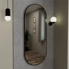   HD Kylie Black 60x150 cm széles fürdőszobai ovális fali tükör, matt fekete színű alumínium kerettel
