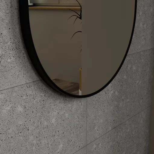 HD Kylie Black 60x150 cm széles fürdőszobai ovális fali tükör, matt fekete színű alumínium kerettel