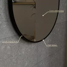 HD Kylie Black 60x150 cm széles fürdőszobai ovális fali tükör, matt fekete színű alumínium kerettel