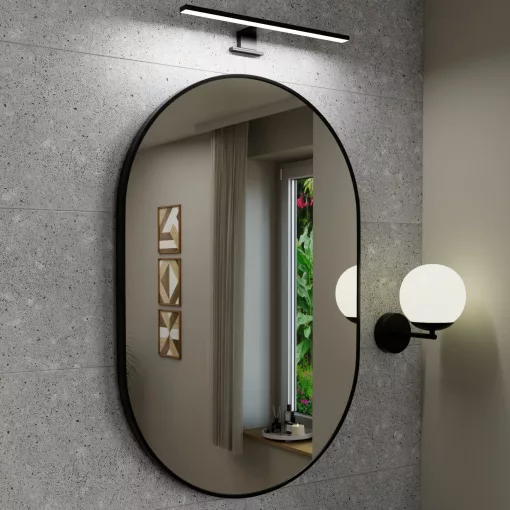 HD Kylie Black 60x90 cm széles fürdőszobai ovális fali tükör, fekete színű alumínium kerettel és LED lámpával