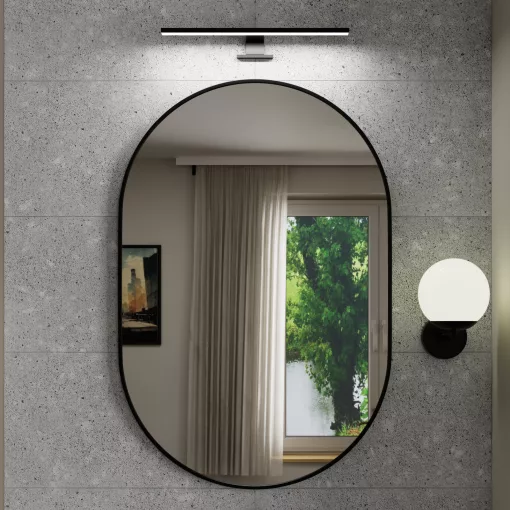 HD Kylie Black 60x90 cm széles fürdőszobai ovális fali tükör, fekete színű alumínium kerettel és LED lámpával