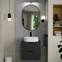 HD Kylie Black 60x90 cm széles fürdőszobai ovális fali tükör, fekete színű alumínium kerettel és LED lámpával