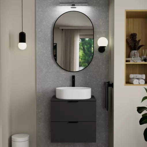 HD Kylie Black 60x90 cm széles fürdőszobai ovális fali tükör, fekete színű alumínium kerettel és LED lámpával