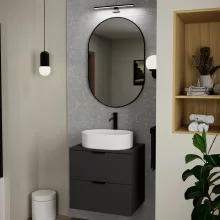 HD Kylie Black 60x90 cm széles fürdőszobai ovális fali tükör, fekete színű alumínium kerettel és LED lámpával