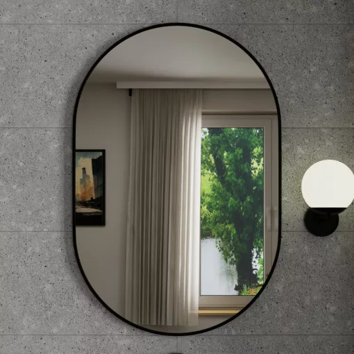 HD Kylie Black 60x90 cm széles fürdőszobai ovális fali tükör, fekete színű alumínium kerettel
