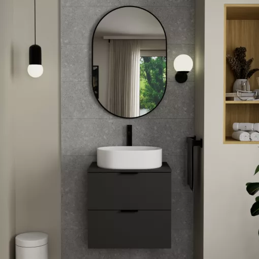 HD Kylie Black 60x90 cm széles fürdőszobai ovális fali tükör, fekete színű alumínium kerettel