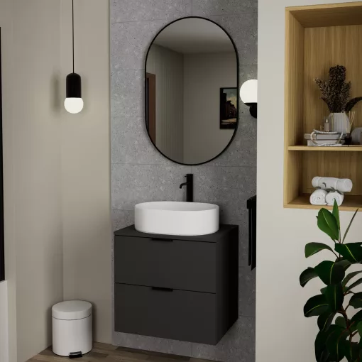 HD Kylie Black 60x90 cm széles fürdőszobai ovális fali tükör, fekete színű alumínium kerettel