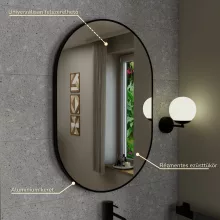 HD Kylie Black 60x90 cm széles fürdőszobai ovális fali tükör, fekete színű alumínium kerettel