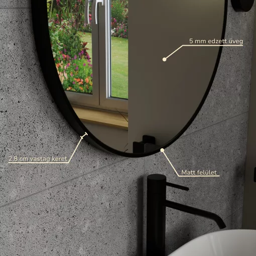 HD Kylie Black 60x90 cm széles fürdőszobai ovális fali tükör, fekete színű alumínium kerettel