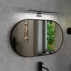   HD Kylie Black 76x45 cm széles fürdőszobai ovális fali tükör, fekete színű alumínium kerettel és LED lámpával