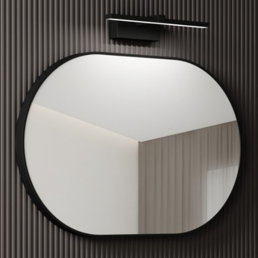 HD Kylie Black 90 cm széles fürdőszobai ovális fali tükör, fekete színű alumínium kerettel és LED lámpával